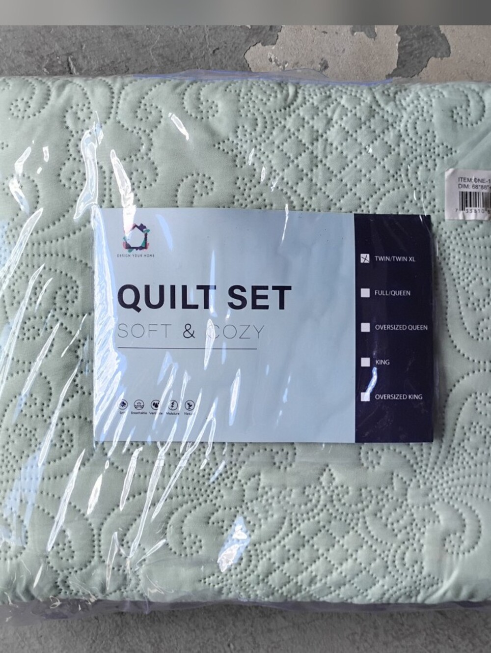 Twin Quilt Set - Soft & Cozy Light Mint Quilted Bedspread
